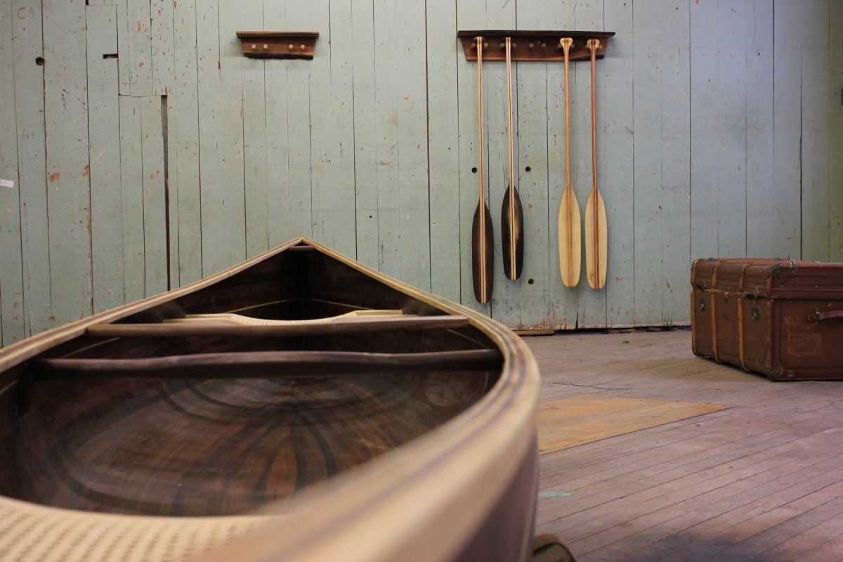 Tandem Cedar Strip Canoe with Paddles and Case