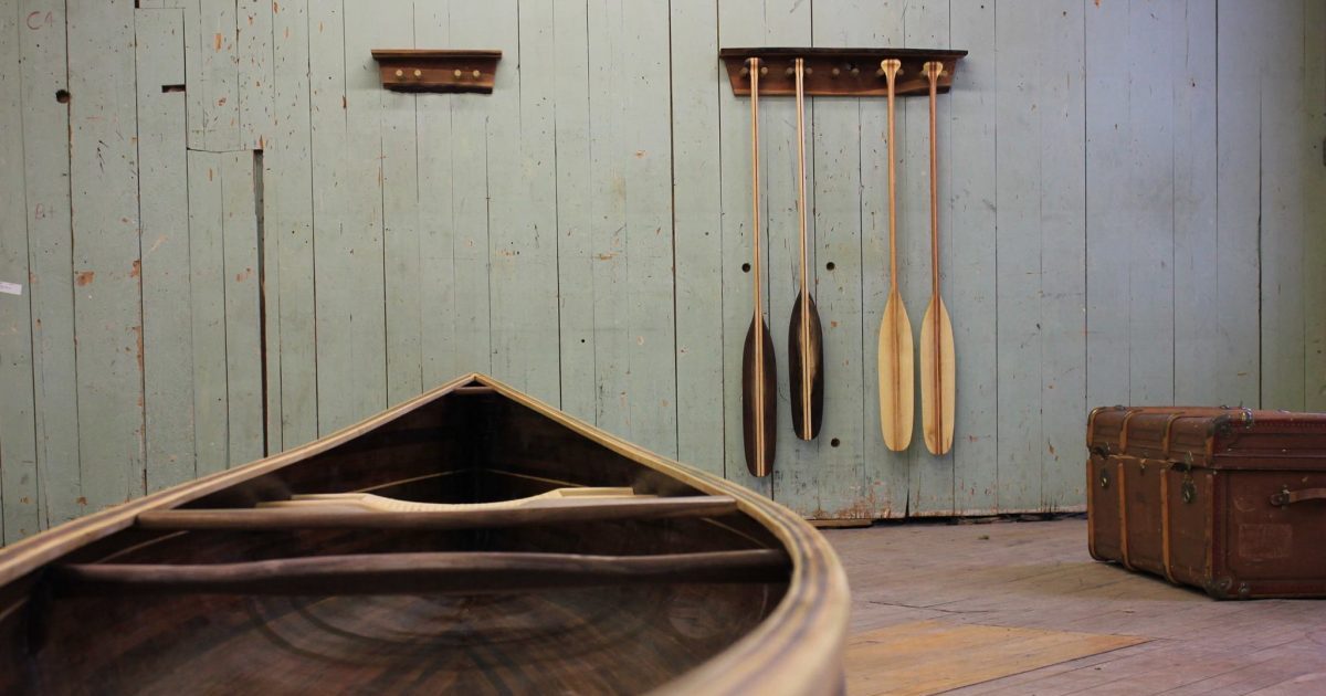 Tandem-Cedar-Strip-Canoe-with-Paddles
